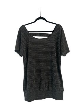 Maurices Black Short Sleeve Scoop Neck Top with Metallic Pinstripes Size 1X